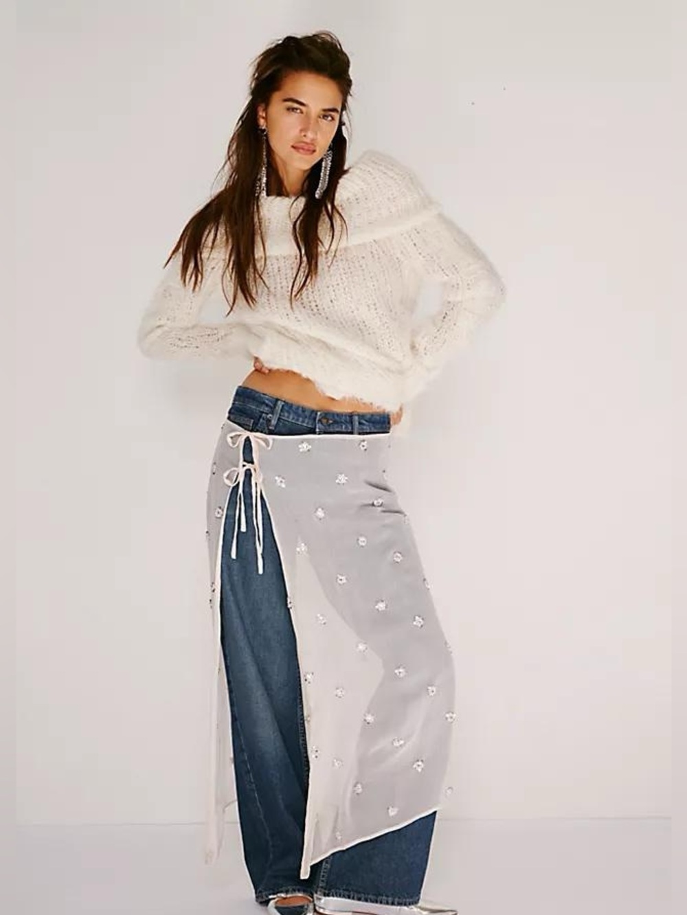 Free People Embellished Apron Sarong wrap-semi-sheer sequin Adorned Beading